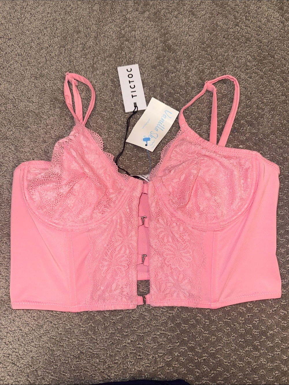 NWT Size Large Pink Corset Lace Longline Bralette